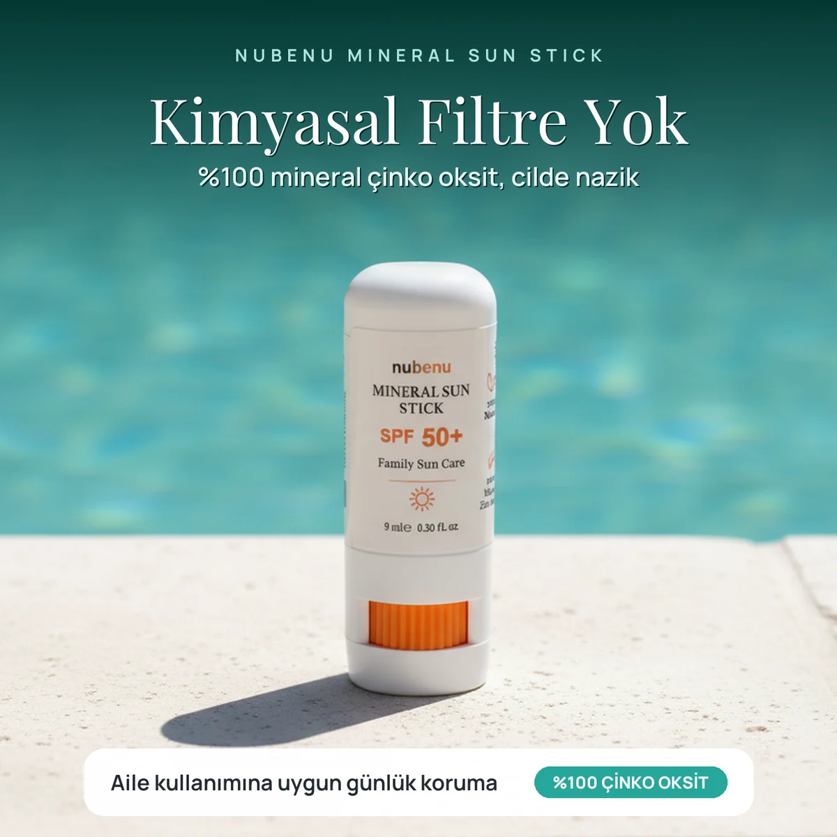 Kimyasal filtresiz 0 mineral güneş stick